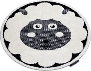 Dywany Łuszczów Dywan dziecięcy JOY Koło Sheep owca, dla dzieci - Strukturalny, dwa poziomy runa krem / czarny, koło 160 cm 1