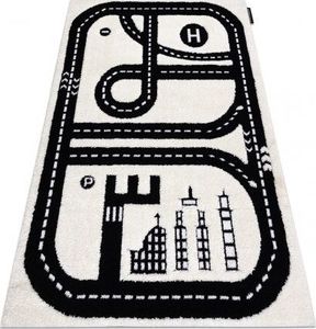 Dywany Łuszczów Dywan dziecięcy JOY City miasto, uliczki dla dzieci - Strukturalny, dwa poziomy runa krem / czarny, 160x220 cm 1