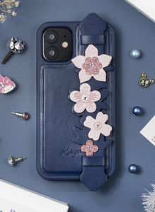 Kingxbar Sweet Series żelowe etui ozdobione oryginalnymi Kryształami Swarovskiego z podstawką iPhone 12 Pro / iPhone 12 niebieski uniwersalny 12