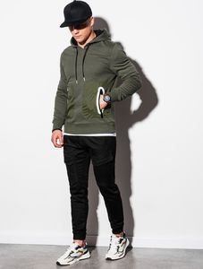 Ombre Bluza męska z kapturem B1082 - khaki L 2