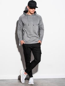 Ombre Bluza męska z kapturem B1080 - szary melanż S 2