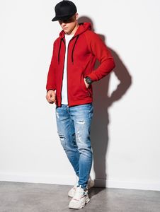 Ombre Bluza męska rozpinana z kapturem B1083 - czerwona L 2