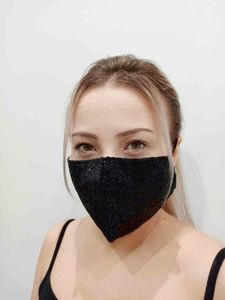 Zbrojownia Maska Ochronna z Cekinami Filtr FFP2 N95 PM2.5 Czarna + 10 filtrów 2