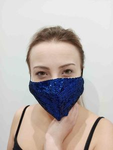 Zbrojownia Maska Ochronna z Cekinami Filtr FFP2 N95 PM2.5 Niebieska 3