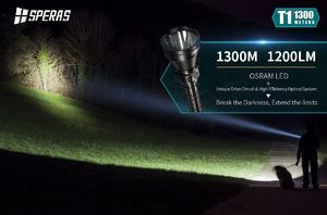 Latarka Speras Latarka akumulatorowa Speras T1 OSRAM 1200 lumenów Zasięg 1300m! + 2x akumulator o pojemności 2600 mAh 13