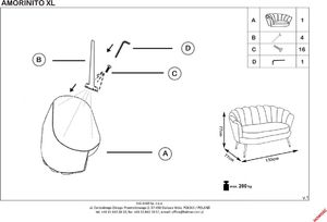 Halmar Sofa AMORINITO XL szara muszla na złotych lub czarnych nogach HALMAR 10