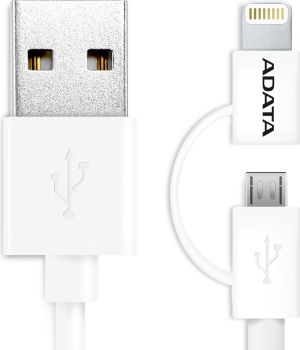Kabel USB ADATA Lightning/microUSB 2w1, 1m, Biały (AMFI2IN1-100CM-CWH) 1