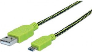 Kabel USB Manhattan USB 2.0 A - MicroUSB 2.0 B, 1 m, Oplot, Czarno-Zielony (352772) 1