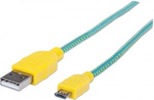 Kabel USB Manhattan USB 2.0 A - MicroUSB 2.0 B, 1 m, Oplot, Żółty-Szary (352710) 1