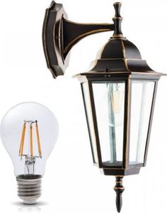 Kinkiet Kobi Light Lampa Ogrodowa Elewacyjna, Kinkiet Zewnętrzny LO4102 - Czarno-Złota + Żarówka Filament LED GU10 7W Ciepła 1