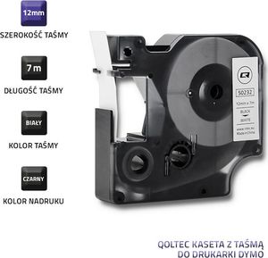 Qoltec Taśma Qoltec do DYMO D1 45013| 12mm x 7m | Biała/ Czarny nadruk 3