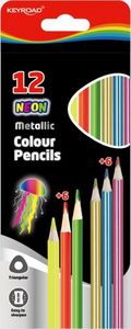 Keyroad Kredki ołówkowe, trójkątne, metaliczne, neonowe, 12 szt., Mix Kolorów 1