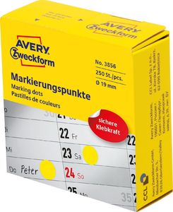 Avery Zweckform Kółka do zaznaczania w dyspenserze Avery Zweckform, 250 szt./rolka, O19 mm, żółte, ŻÓŁTY 1
