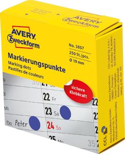 Avery Zweckform Kółka do zaznaczania w dyspenserze Avery Zweckform, 250 szt./rolka, O19 mm, niebieskie, NIEBIESKI 1
