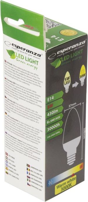 Esperanza Żarówka LED ELL121 E14, 5W, 430lm, 3000K, biała ciepła (5901299909423) 5