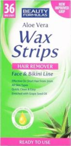 Beauty Formulas BEAUTY FORMULAS_Wax Strips Hair Remover plastry do depilacji twarzy i okolic bikini Aloe Vera 36szt. 1