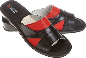 Wójciak Pantofle ze skóry w ciekawej łączonej kolorystyce pw010 czarny/czerwony 36 1