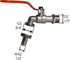 Bradas Kran kulowy ocynkowany ogrodowy 1/2 GZ 3/4 z przyłączem na wąż 1/2 Bradas 3684 2