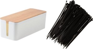 Organizer Mozos Organizer Mozos Maskownica Biały 1 sztuka (KBO-LW-WOOD) + Opaska zaciskowa Czarny 100 sztuk (MCABLE-S) 1