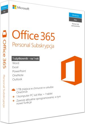 Microsoft Office 365 Personal PL 32/64-bit Subskrypcja 1 rok (QQ2-00535) - Nowe pudełko pod ID: 4142527! 1