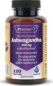 Pharmovit Żeń-szeń indyjski Ashwagandgha 400mg + BioPerine ekstrakt standaryzowany 120 kapsułek PharmoVit 1