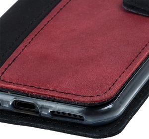 Surazo Etui na telefon Surazo ze skóry naturalnej Wallet case - Nubuk Czarny i Czerwony 6