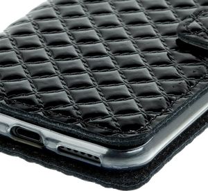 Surazo Etui na telefon Surazo ze skóry naturalnej Wallet case - Pikowane romby - Czarny Błyszczący 5