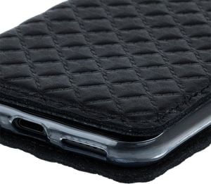 Surazo Etui na telefon Surazo ze skóry naturalnej Smart magnet RFID - Pikowane romby - Czarny Matowy 4