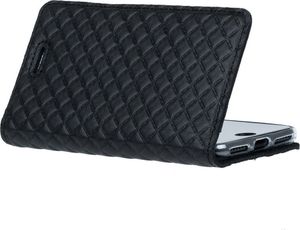 Surazo Etui na telefon Surazo ze skóry naturalnej Smart magnet RFID - Pikowane romby - Czarny Matowy 5