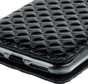 Surazo Etui na telefon Surazo ze skóry naturalnej Smart magnet RFID - Pikowane romby - Czarny Błyszczący 4