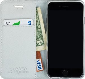 Surazo Etui na telefon Surazo ze skóry naturalnej Smart magnet RFID - Srebrny 2