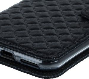 Surazo Etui na telefon Surazo ze skóry naturalnej Wallet case - Pikowane romby - Czarny Matowy 6