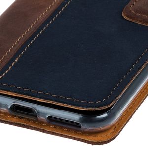 Surazo Etui na telefon Surazo ze skóry naturalnej Wallet case - Nubuk Orzechowy i Granatowy 5