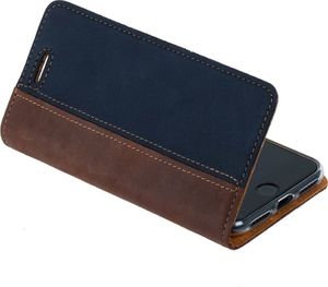 Surazo Etui na telefon Surazo ze skóry naturalnej Wallet case - Nubuk Orzechowy i Granatowy 6