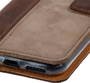 Surazo Etui na telefon Surazo ze skóry naturalnej Wallet case - Nubuk Orzechowy i Beżowy 5