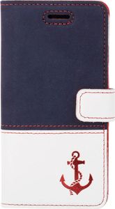 Surazo Etui na telefon Surazo ze skóry naturalnej Wallet case - Granatowy i Pastel Porcelanowy - Kotwica czerwona 1