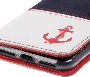 Surazo Etui na telefon Surazo ze skóry naturalnej Wallet case - Granatowy i Pastel Porcelanowy - Kotwica czerwona 5