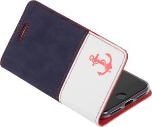 Surazo Etui na telefon Surazo ze skóry naturalnej Wallet case - Granatowy i Pastel Porcelanowy - Kotwica czerwona 6
