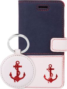 Surazo Etui na telefon Surazo ze skóry naturalnej Wallet case - Granatowy i Pastel Porcelanowy - Kotwica czerwona 8