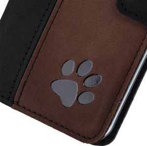 Surazo Etui na telefon Surazo ze skóry naturalnej Wallet case - Nubuk Czarny i Orzechowy - Łapa Psa 5