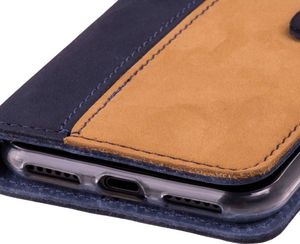 Surazo Etui na telefon Surazo ze skóry naturalnej Wallet case - Nubuk Granatowy i Camel 6