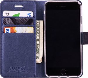 Surazo Etui na telefon Surazo ze skóry naturalnej Wallet case - Nubuk Granatowy i Camel 2
