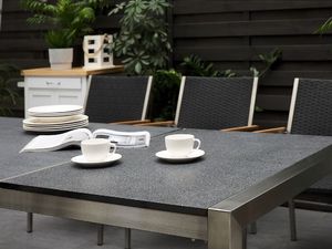 Beliani Stół ogrodowy granit palony dzielony blat 220 x 100 cm czarny GROSSETO 3