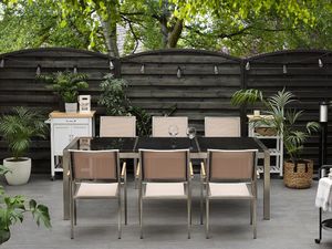 Beliani Stół ogrodowy granitowy dzielony blat 220 x 100 cm czarny GROSSETO 3