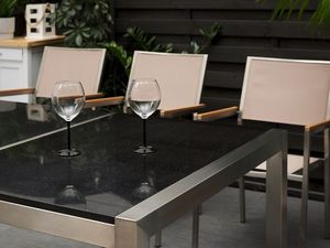Beliani Stół ogrodowy granitowy dzielony blat 220 x 100 cm czarny GROSSETO 4