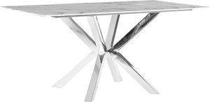 Beliani Stół do jadalni 160 x 90 cm szklany efekt marmuru ze srebrnym SABROSA 1