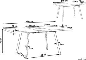 Beliani Stół do jadalni rozkładany 140/180 x 90 cm jasne drewno z czarnym HARLOW 8