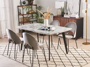 Beliani Stół do jadalni rozkładany 160/200 x 90 cm efekt marmuru z czarnym MOSBY 2
