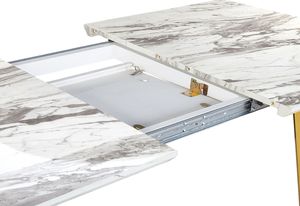 Beliani Stół do jadalni rozkładany 160/200 x 90 cm efekt marmuru ze złotym MOSBY 6