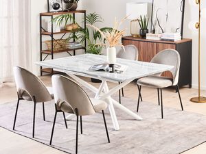 Beliani Stół do jadalni rozkładany 160/200 x 90 cm efekt marmuru z białym MOIRA 2